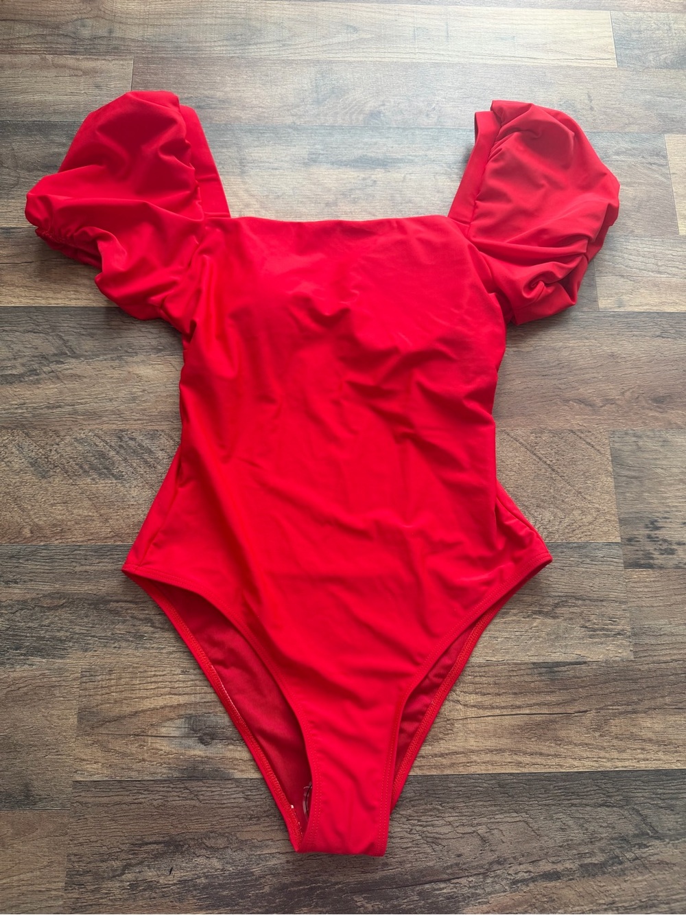 Fe Noel Red Puff Sleeve One-Piece Swimsuit